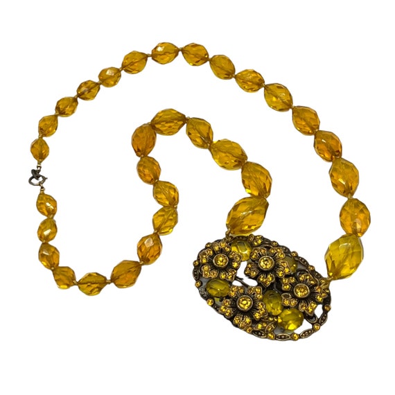 60s Gold Faceted Glass Bead Necklace Rhinestone F… - image 1