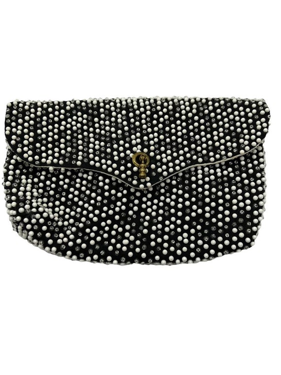 60s Reversible Black White Bubble Bead Clutch Purs