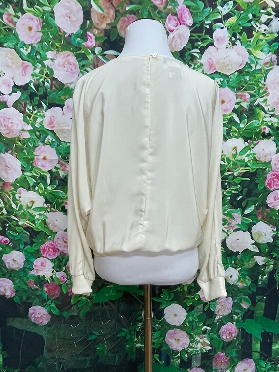 80s Campus Casuals Cream Sequin Blouson Blouse Po… - image 9