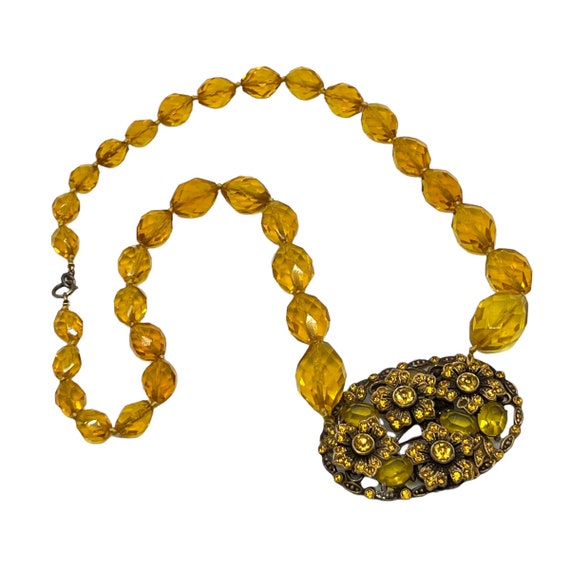 60s Gold Faceted Glass Bead Necklace Rhinestone F… - image 5