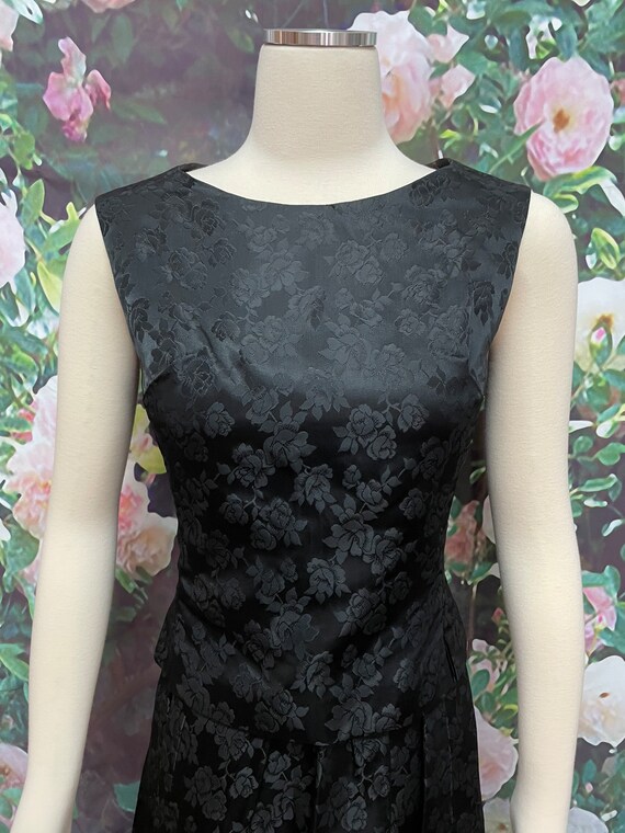 60s Black Satin Brocade Formal Maxi Skirt Shell T… - image 3