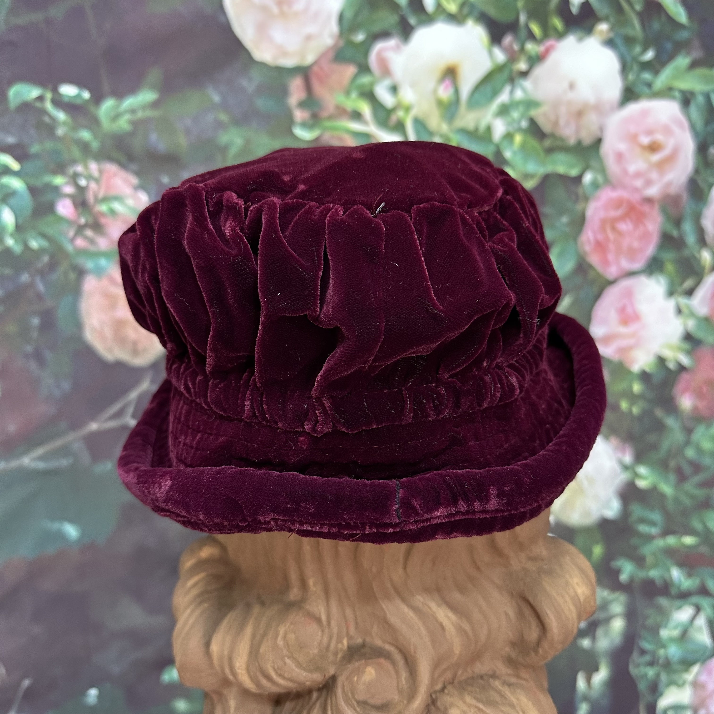 90s Boho Red Velvet Bucket Hat Silk Flower - Etsy
