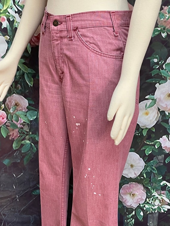 70s Levis Red Splatter Jeans Bell Bottom Low Rise… - image 4