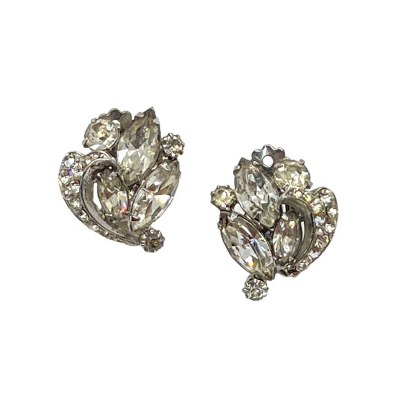 50s Weiss Clear Rhinestone Spray Clip Earrings - image 1