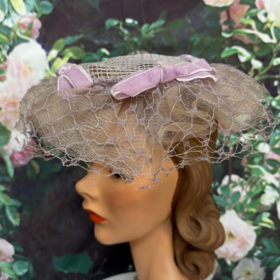 60s Lavender Tulle Hat Velvet Bows NWT Bridesmaid Hat