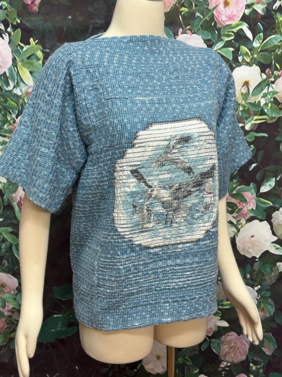 80s Blue Seagull Pullover Quilted Sweater Sand Piper Fiber Art Sakiori View 4