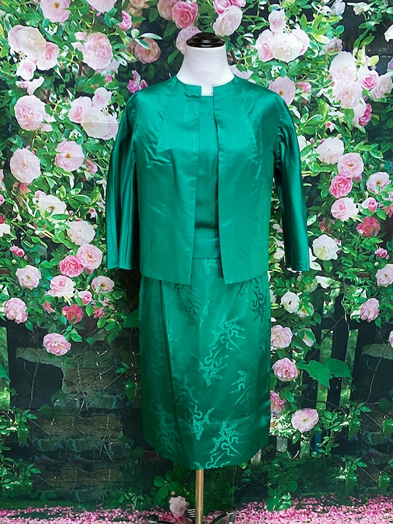 50s Dynasty Emerald Green Silk Satin Skirt Revers… - image 9