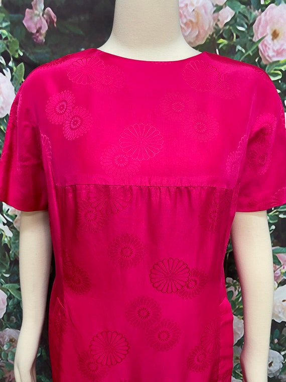 60s Hot Pink Floral Silk Shift Dress Hong Kong - image 3