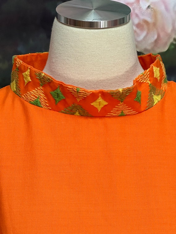 60s Carol Brent Orange Embroidered Swing Dress - image 4