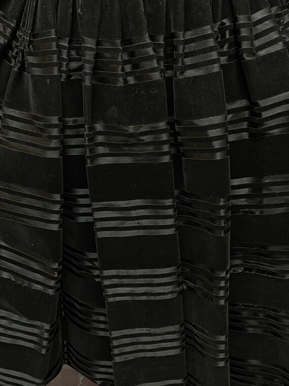 50s Black Velveteen Stripe Dress Fit and Flare - image 5