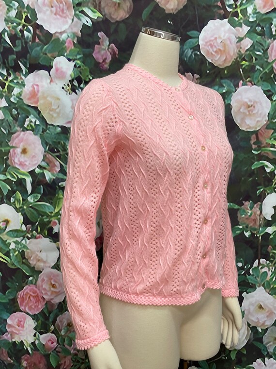 60s Miss Holly Pink Acrylic Knit Cardigan - image 3