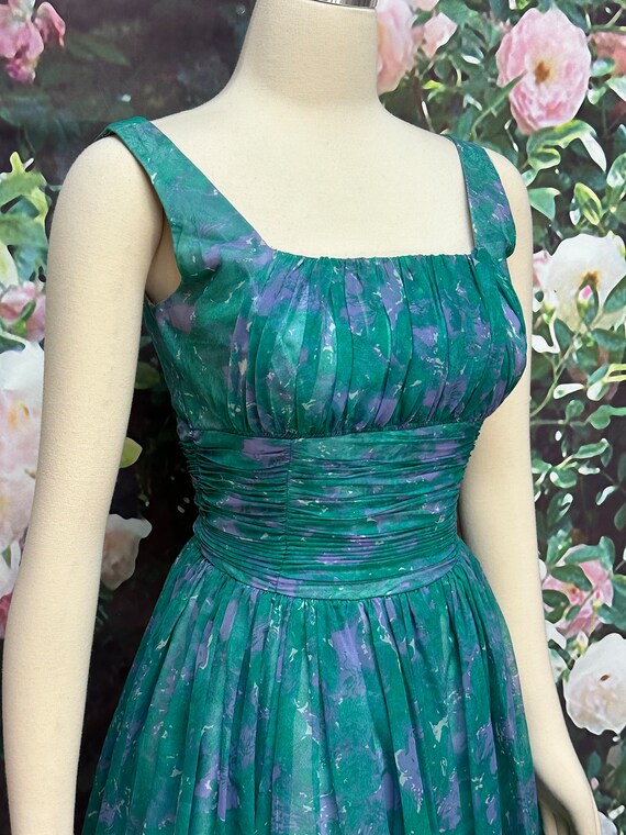 50s Joan Barrie Teal Green Chiffon Party Dress - image 5