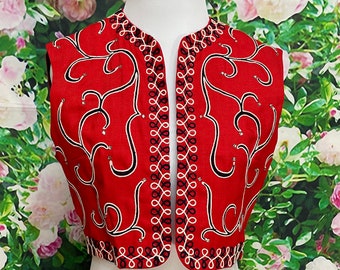 60s Elizabeth Arden New York Red Embroidered Rhinestone Vest