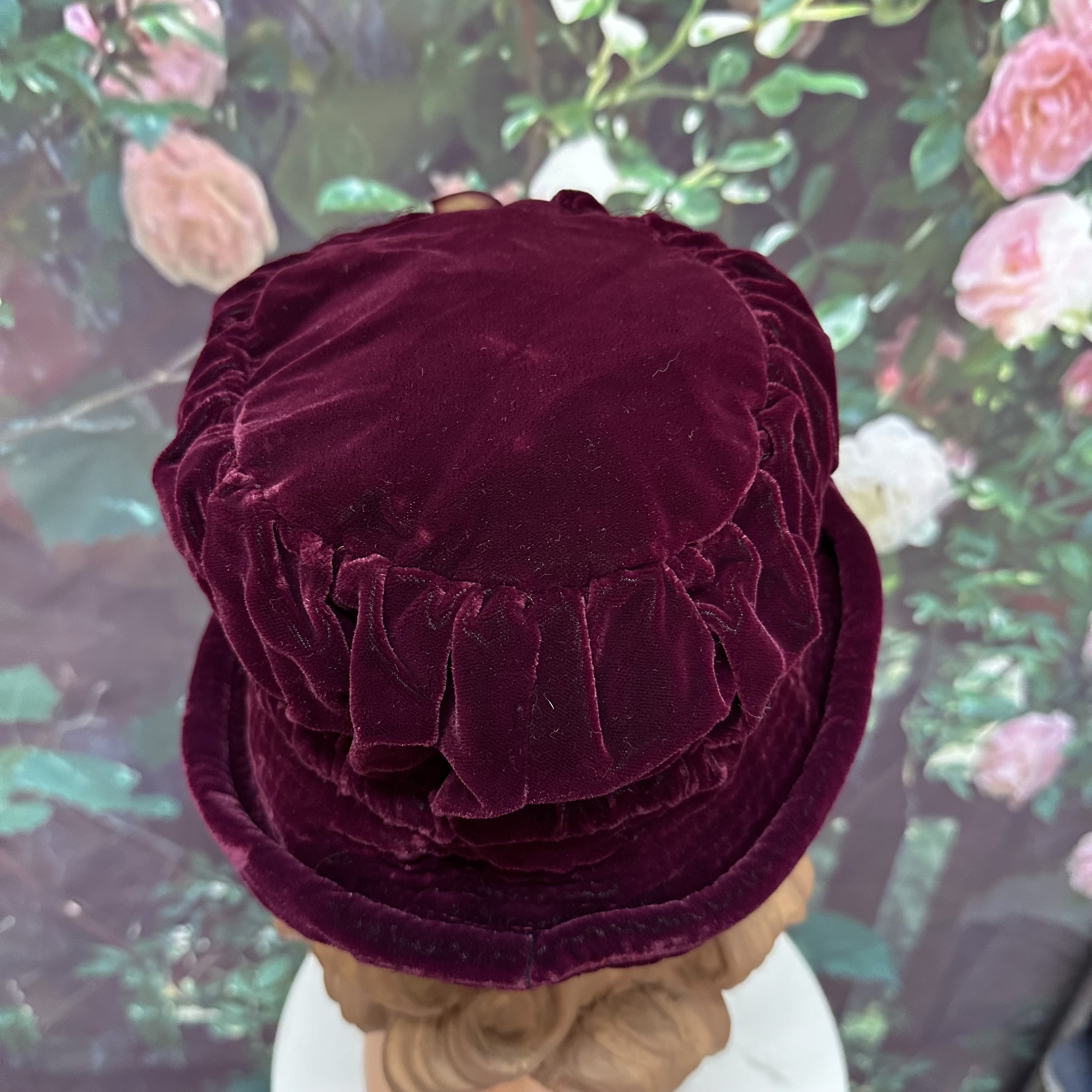 1950s Velvet Hat ? Blossom Hat 1920s Style Black Velvet Hat with Roses by Whitall & Shon  main image 3