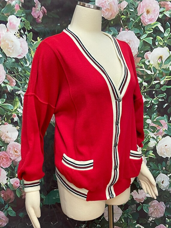 80s Eileen Red Button Down Cardigan Acrylic Large - image 5
