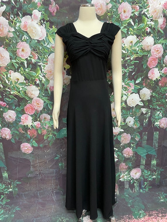 30s Black Crepe Bias Evening Gown Sweetheart - image 2