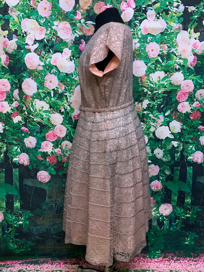 50s Gray Lace Pink Taffeta Dress Plus Size Volup