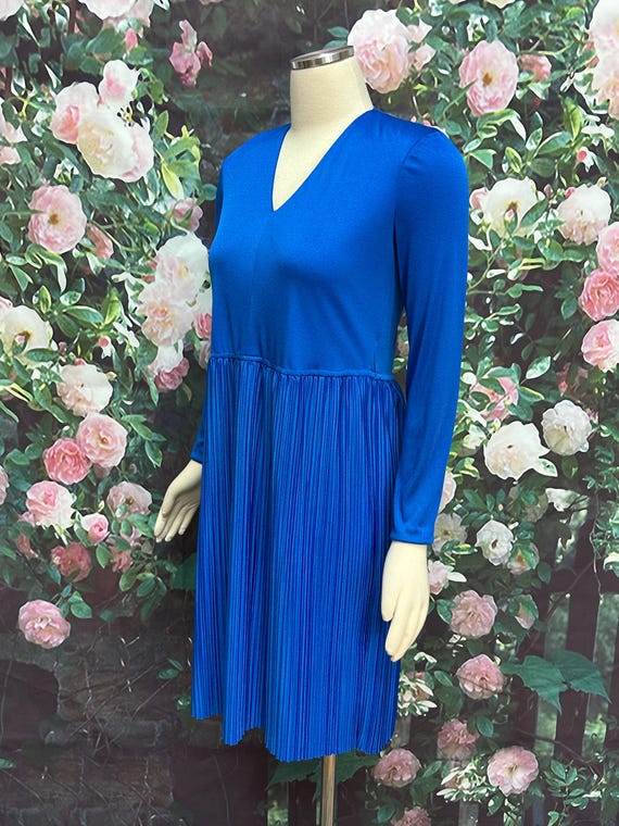 70s Neiman Marcus Blue Pleated Dress Arthur Conne… - image 4