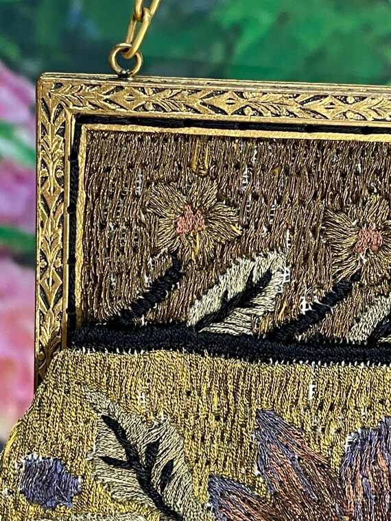 Antique French 1910 Gold Thread Purse Embroidered… - image 5