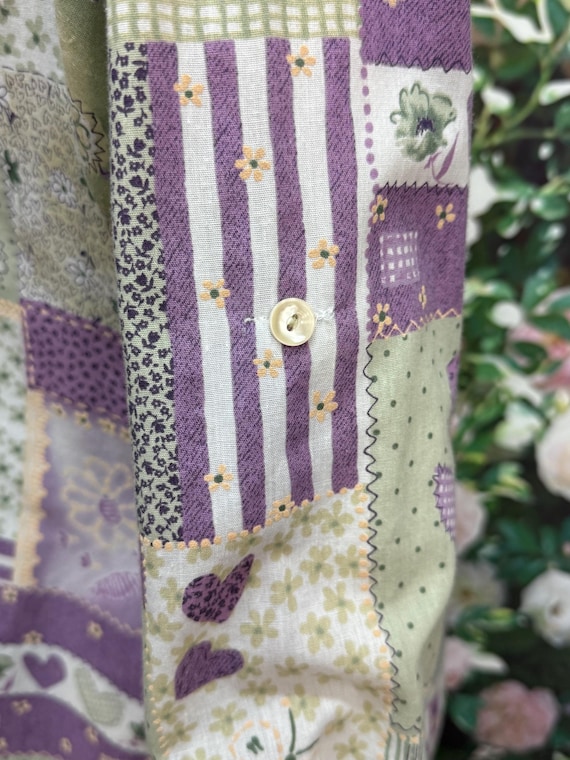 80s Purple Heart Patchwork Button Down Blouse - image 7