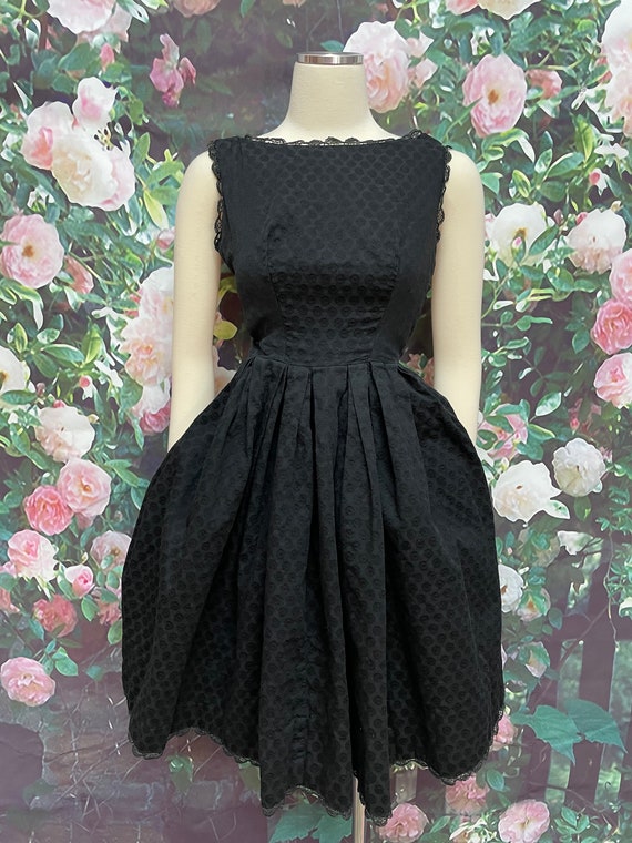 50s Maggi Stover Black Cotton Fit and Flare Dress - image 2