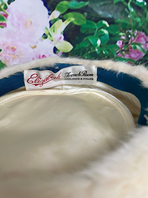 50s Cream Mink Pillbox Hat French Room Stix Baer … - image 8