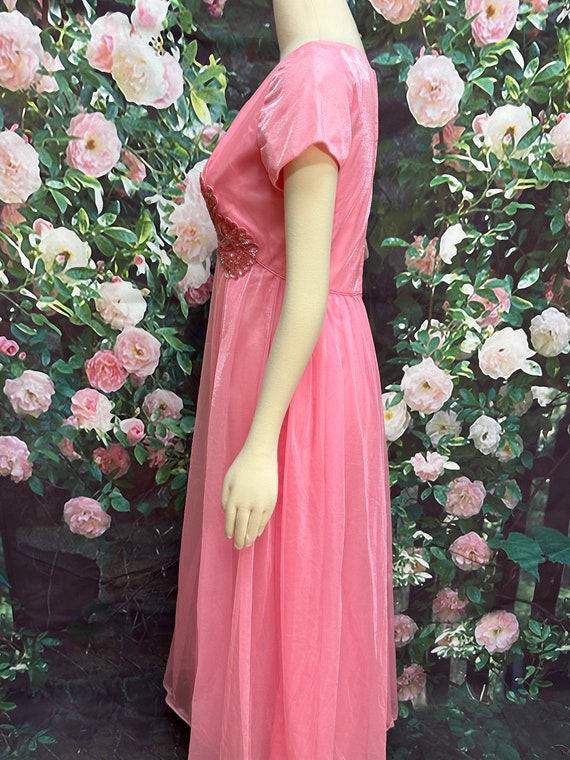 60s Emma Domb Pink Chiffon Maxi Dress Sequin Appl… - image 7