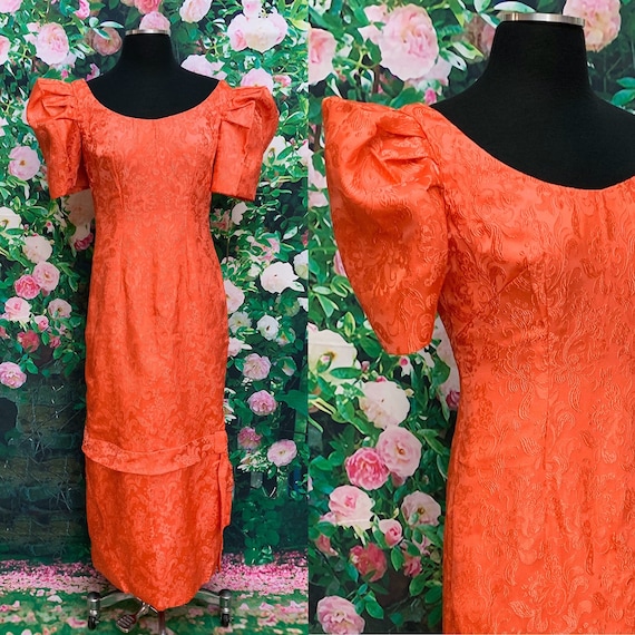 30s Pink Satin Brocade Gown Floral Party Dress