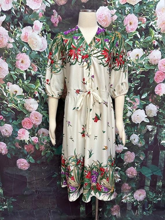 70s Lehigh White Floral Border Print Dress - image 2