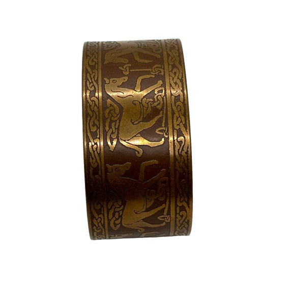 Vintage Celtic Knotwork Horse Brass Cuff Bracelet - image 4