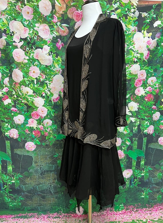 20s Black Sheer Silk Beaded Dress Jacket Flapper - image 5