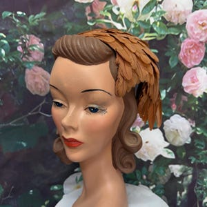 50s Orange Feather Head Band Hat Bird Wing