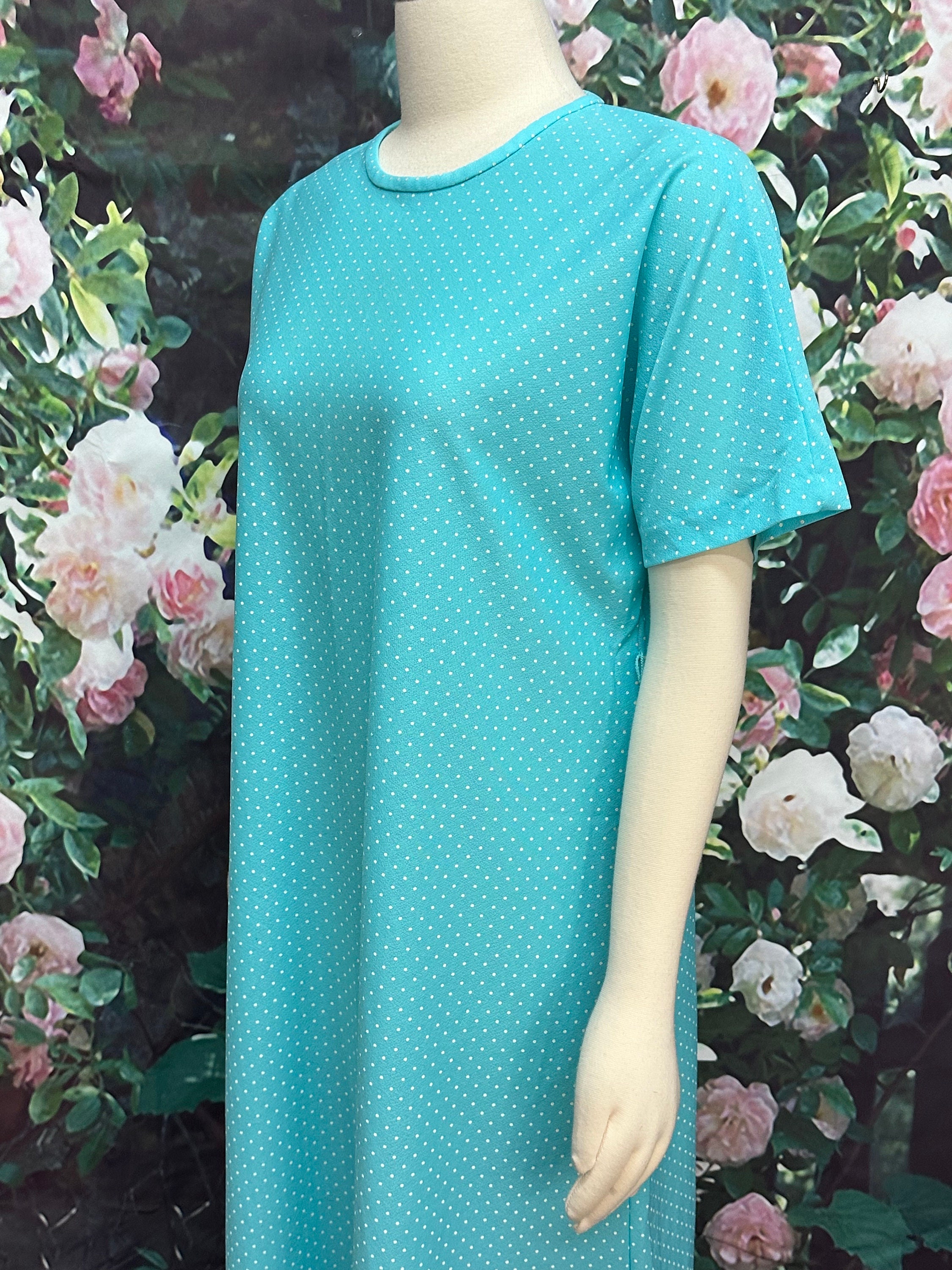 70s Lady Laura Aqua Blue Polka Dot Shift Dress Toni Todd - Etsy UK