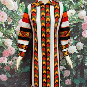 70s Jon McCauley Mod Zip Front Dress Ethnic Print image 2