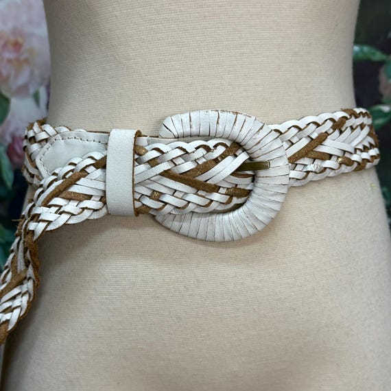 90s White and Brown Woven Leather Belt