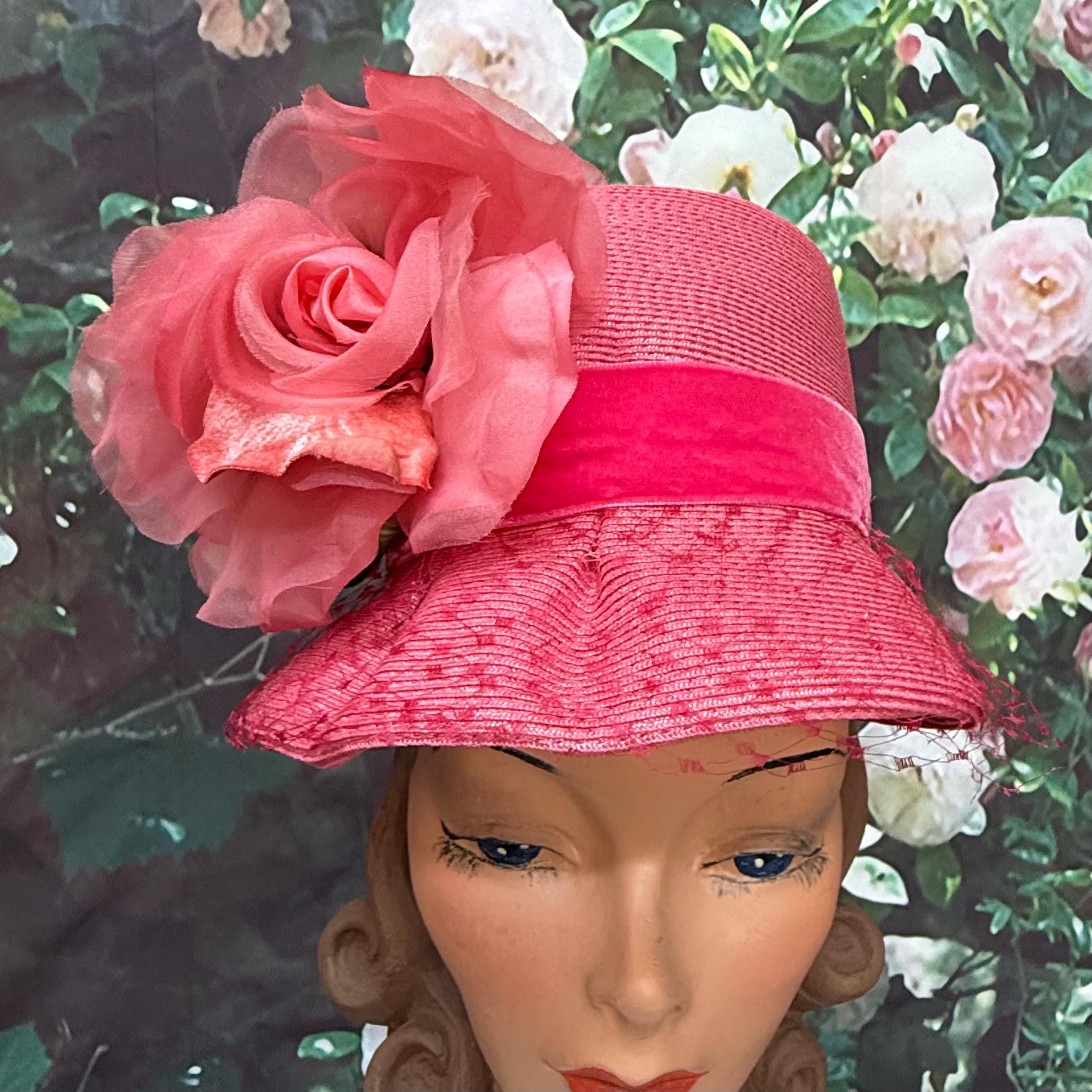1960s Pink Floral Lace Spring Hat 60s Pink Floral Hat - Etsy main image 2
