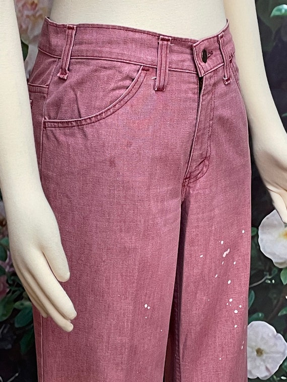 70s Levis Red Splatter Jeans Bell Bottom Low Rise… - image 6