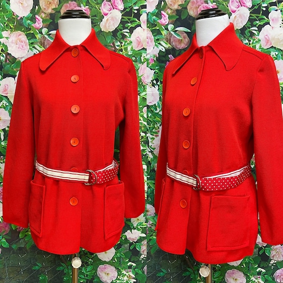 70s Red Long Line Jacket Button Front Lilly of Cal