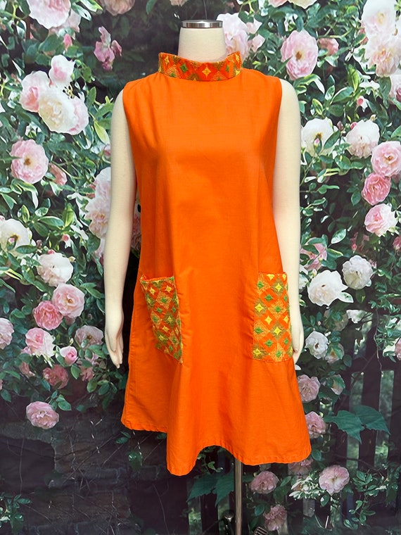 60s Carol Brent Orange Embroidered Swing Dress - image 2