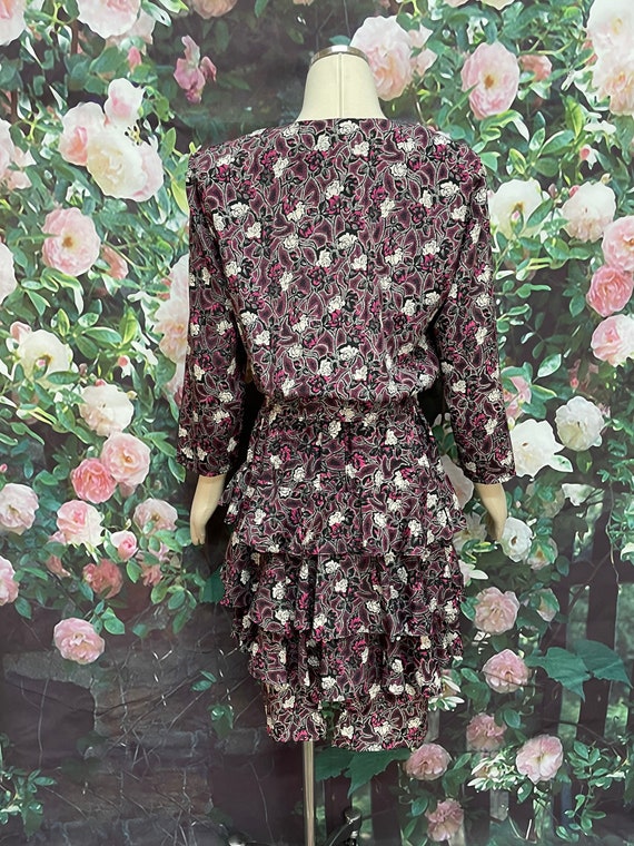 80s Apostrophe Purple Floral Dress Tiered Skirt - image 9