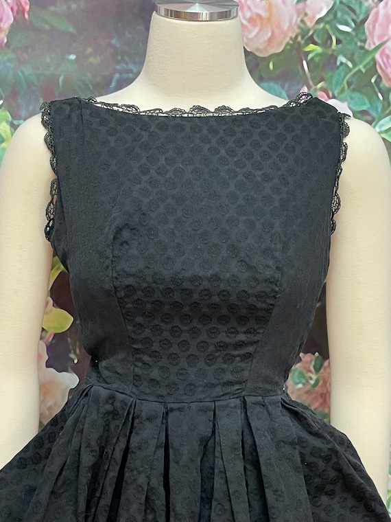 50s Maggi Stover Black Cotton Fit and Flare Dress - image 3