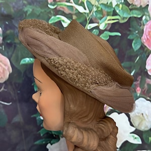 60s Noreen Brown Saucer Hat Tulle Net