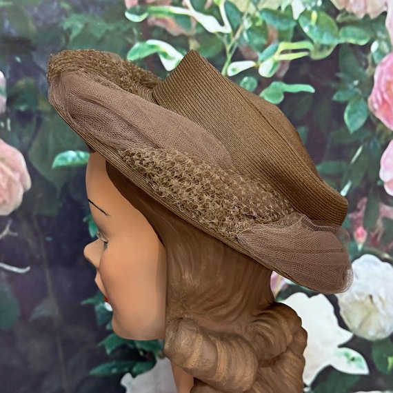 60s Noreen Brown Saucer Hat Tulle Net - Etsy display picture 2