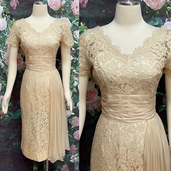 50s Norman Original Cream Lace Cocktail Dress Sil… - image 1