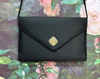 90s La Regale Black Satin Purse Pearl Rhinestone
