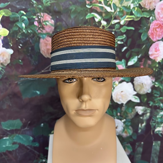 20s Mens Brown Straw Boater Hat Selected Qualitie… - image 2