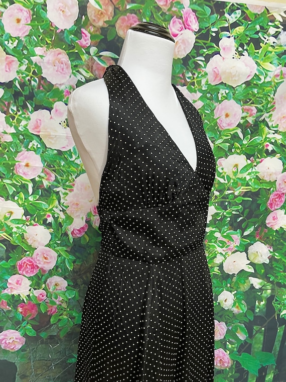 70s Black Polka Dot Halter Maxi Dress - image 5