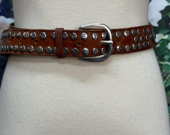 90s Brown Leather Studded Belt Moroccan Coins
