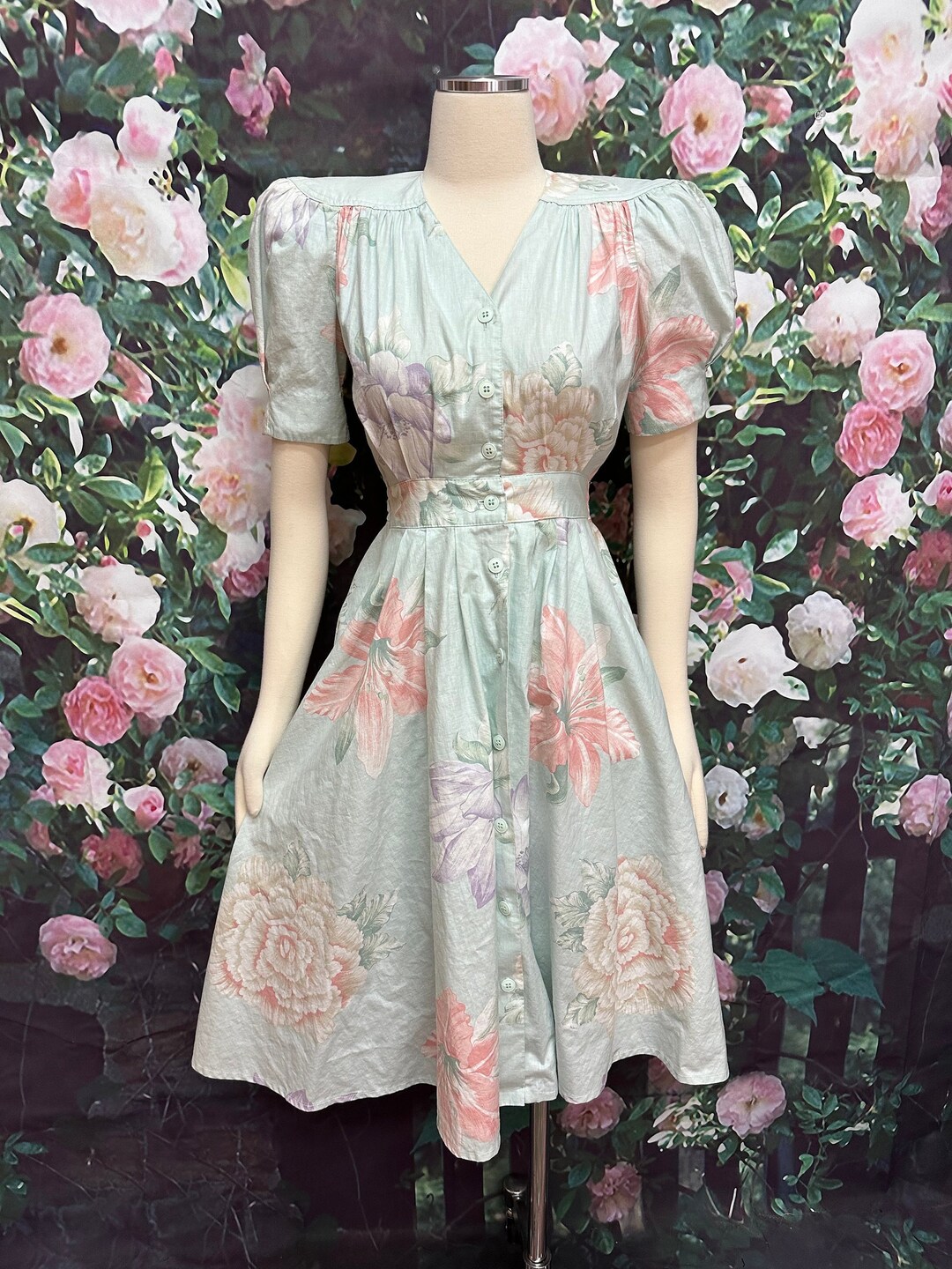 1980s CAROL ANDERSON Floral Shirtwaist Sundress with Pockets | x-small/small/medium main image 1