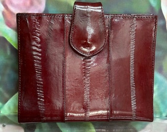 80s Red Eel Skin Wallet Exotic Leather NOS